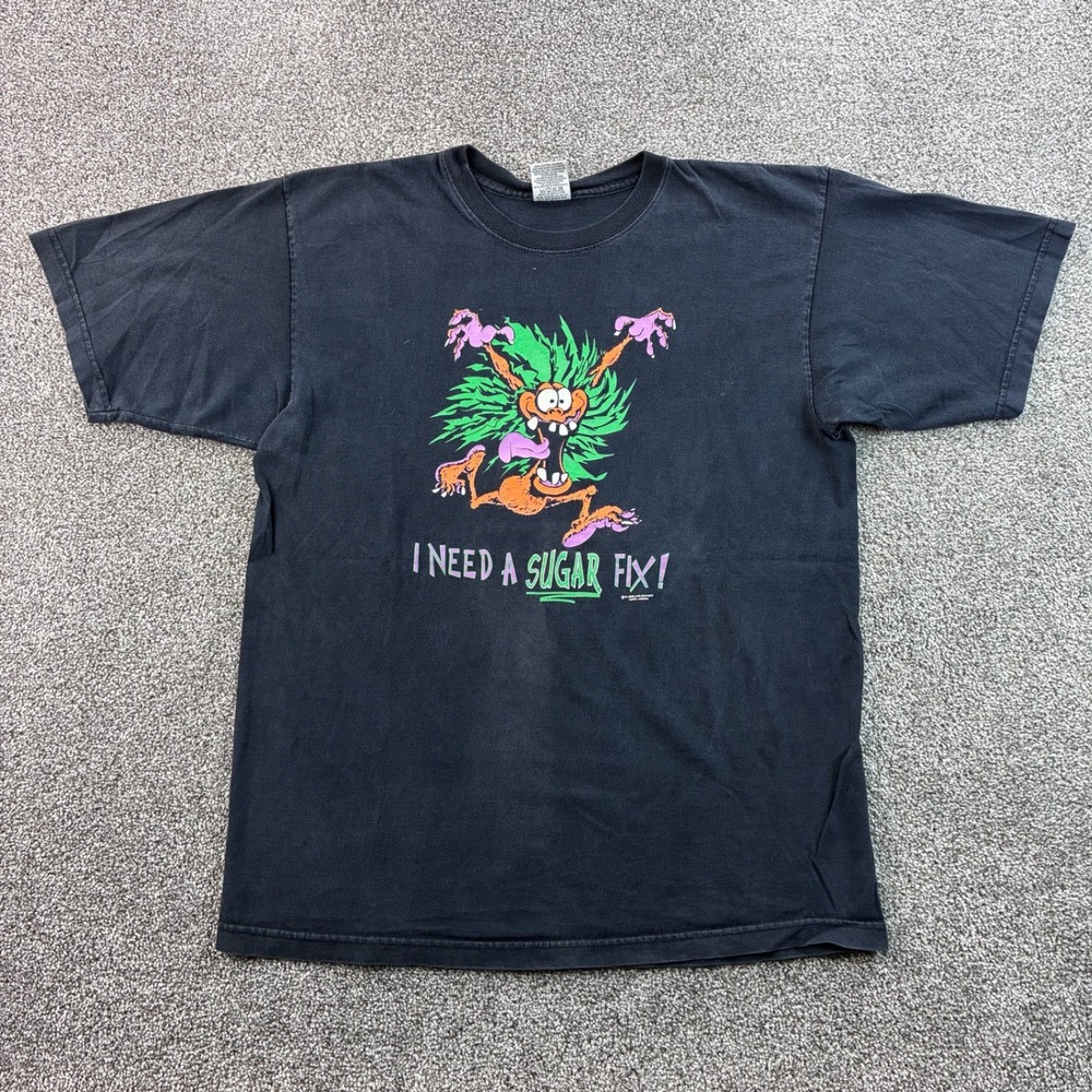 Vintage I Need A Sugar Fix Shirt Mens XL Black Cotton Candy Lover Funny Monster